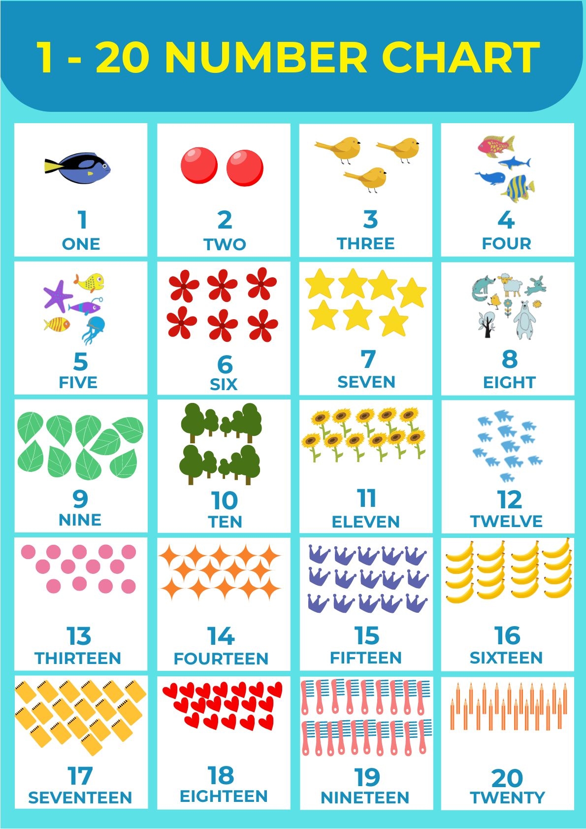 Numbers Words Chart 1 20 Printable