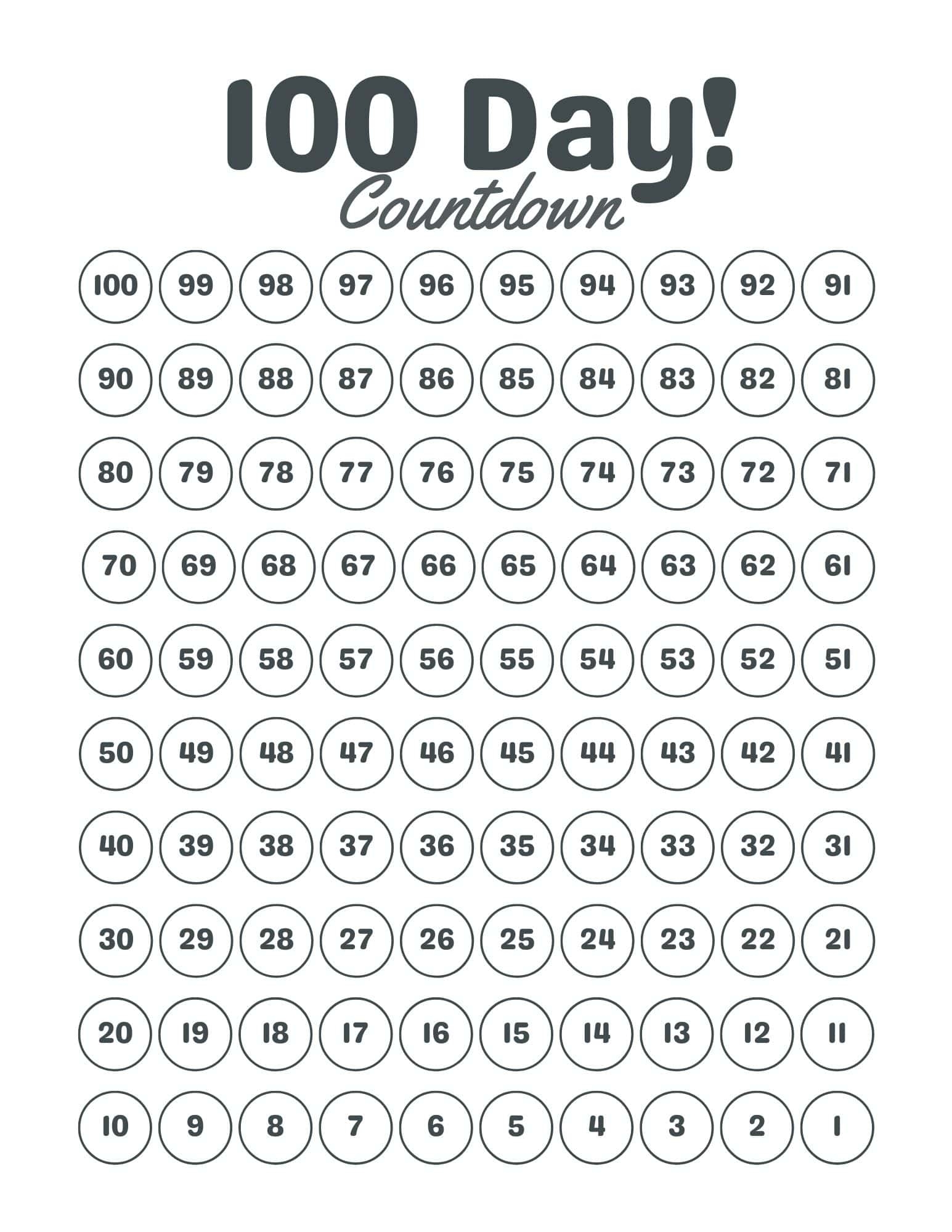 Printable 100 Countdown Chart