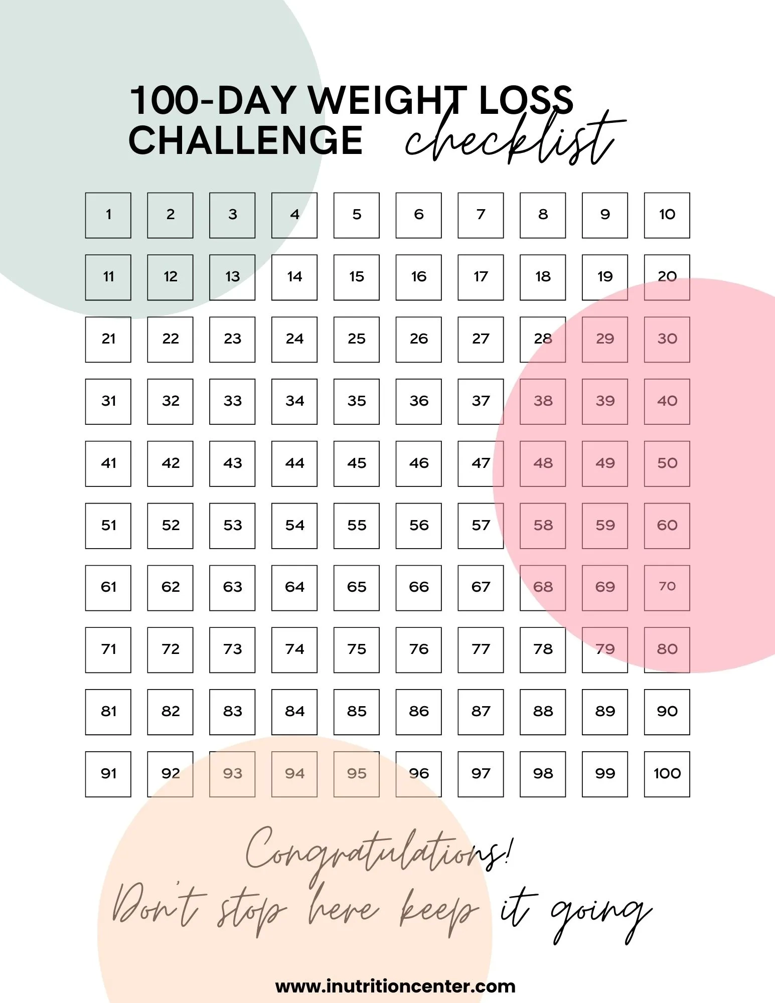 100 Days Weight Loss Challenge Chart