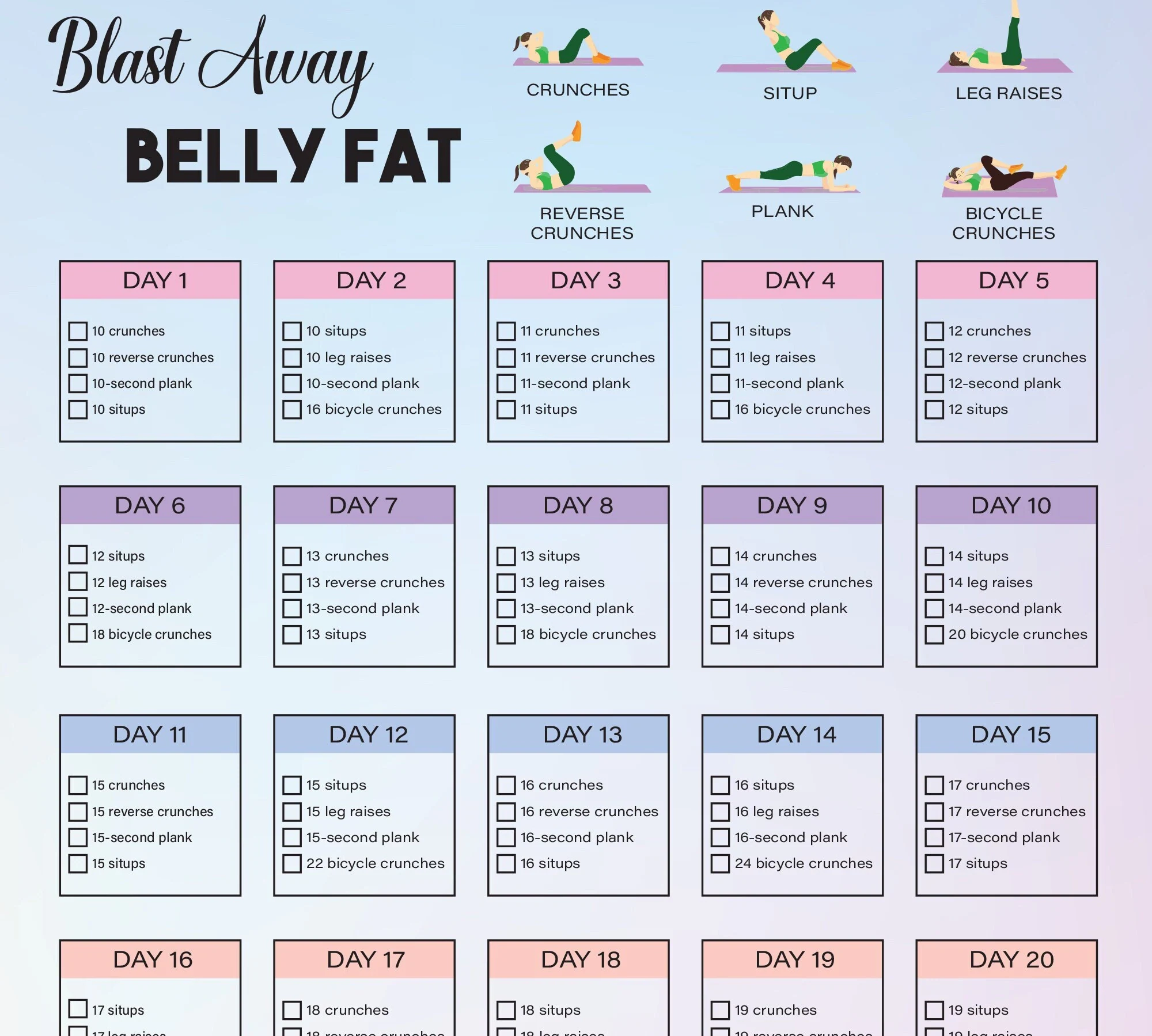 30 Day Ab Challenge Printable Chart