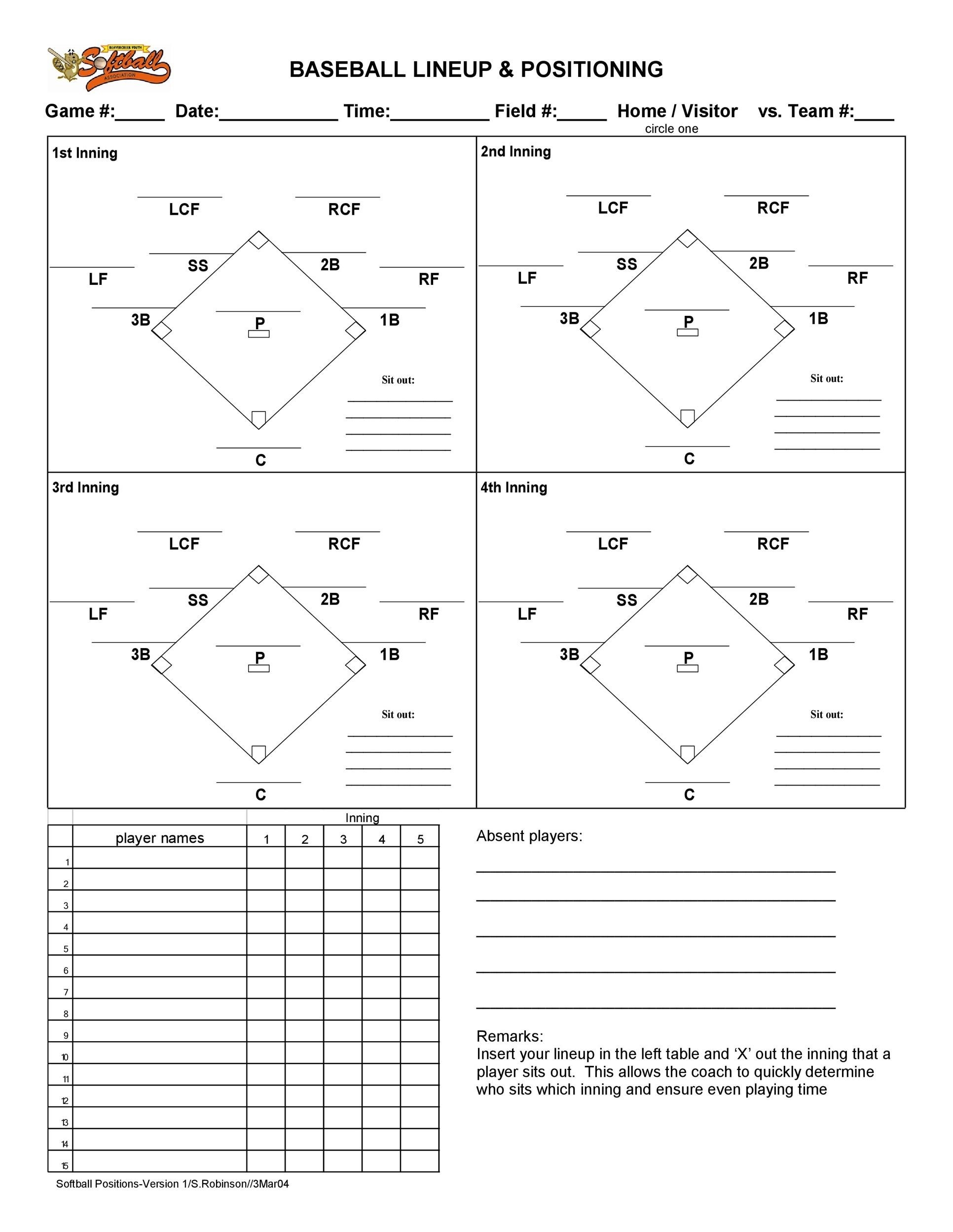 Printable Baseball Depth Chart