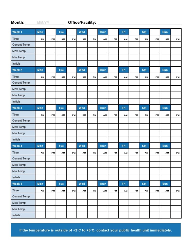 40 Printable Temperature Log Sheets Word Excel PDF 