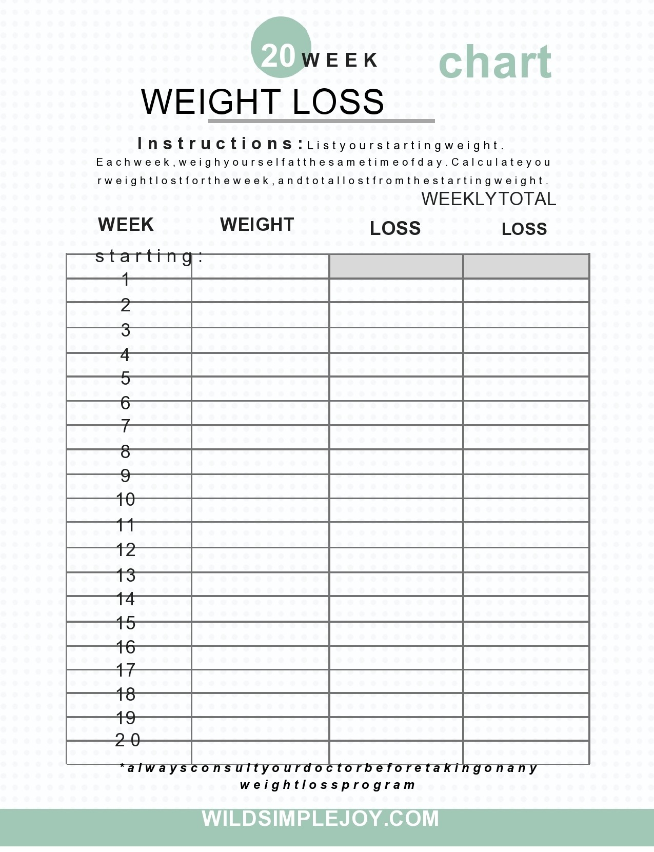 Weight Loss Chart Sheet