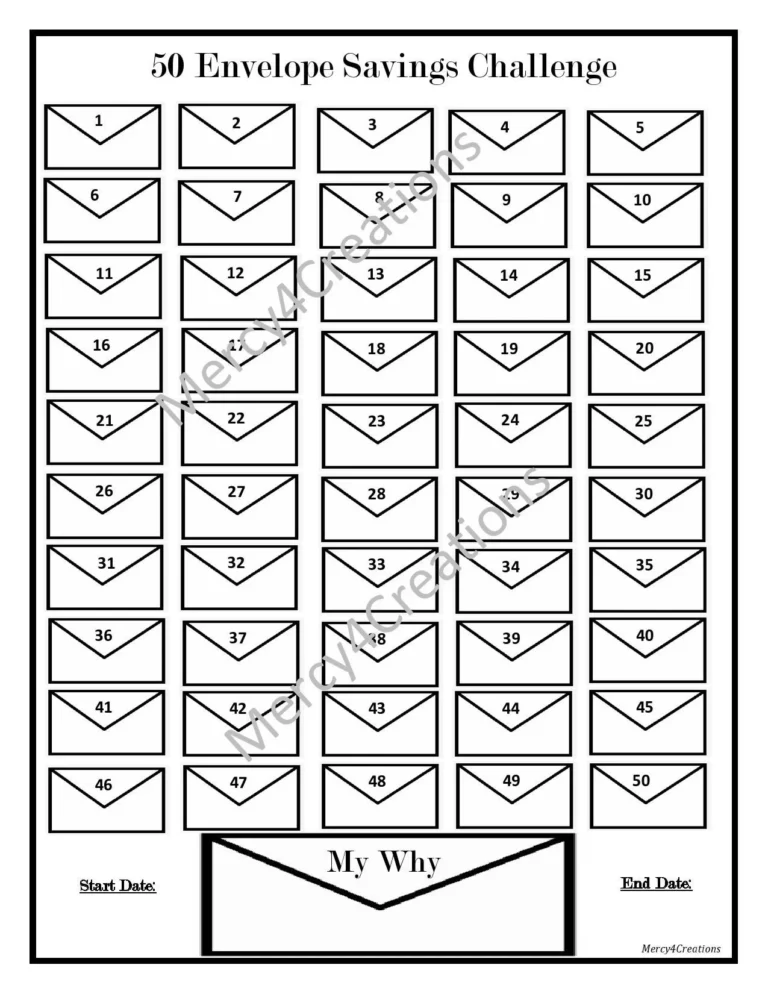 50 Envelope Challenge Savings Tracker Printable Etsy