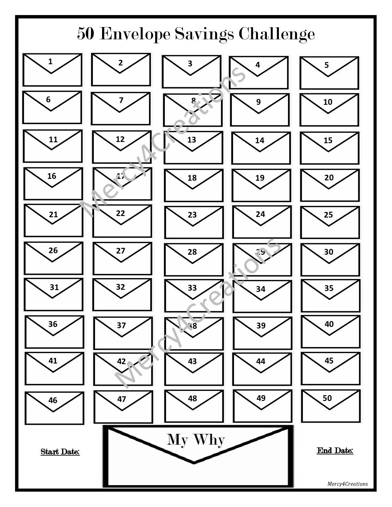 50 Envelope Challenge Chart Free Printable