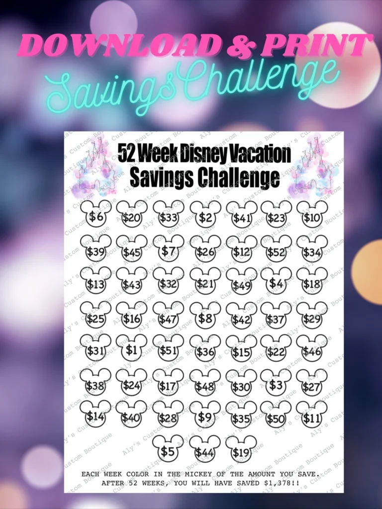 52 Week Disney Vacation Savings Challenge Printable Money Saving Challenge Savings Tracker Savings Planner Etsy