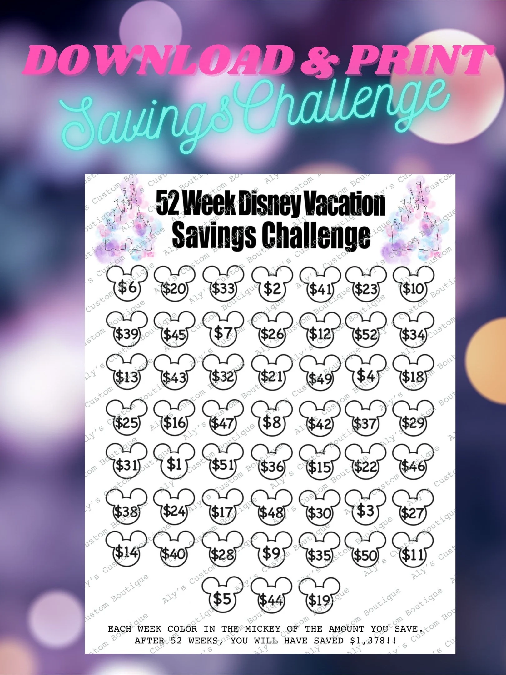 Saving For Disneyland Printable Chart