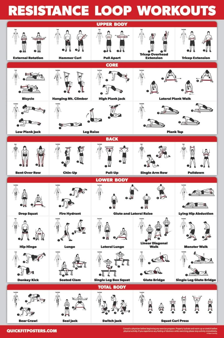 Amazon QUICKFIT Resistance Loop Bands Workout Poster LAMINATED Exercise Chart For Resistance Band Loops 18 X 24 Sports Outdoors