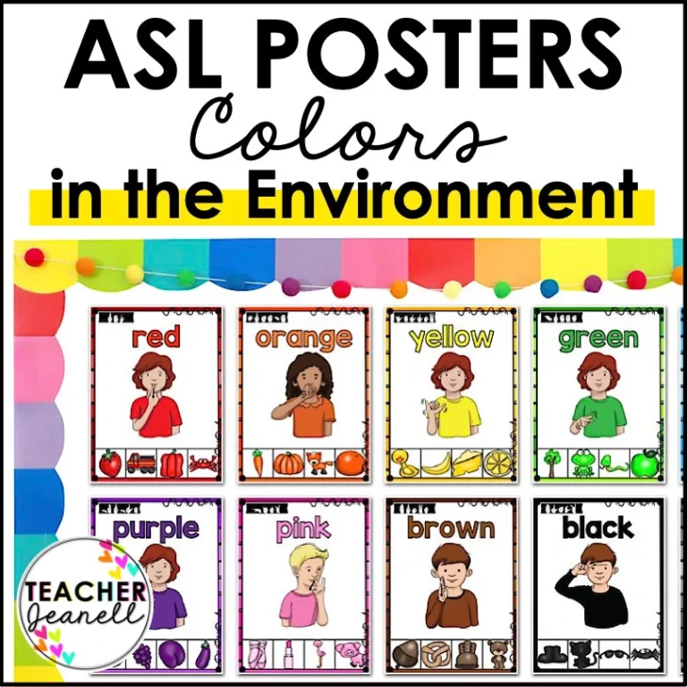 ASL Colors Posters Sign Language Color Word Charts ASL Classroom Decor Printable PDF Etsy