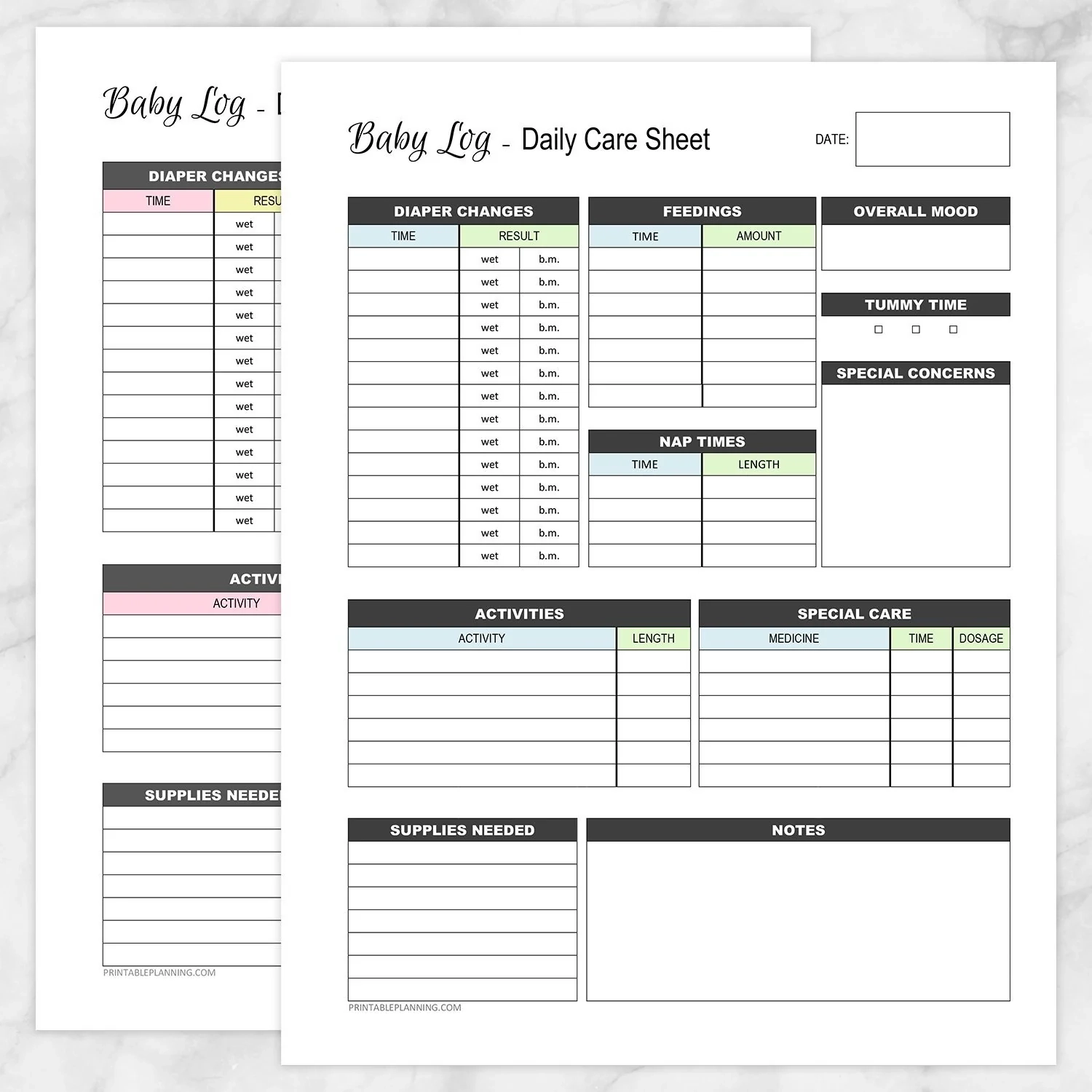 Baby Care Chart Weekly Printable