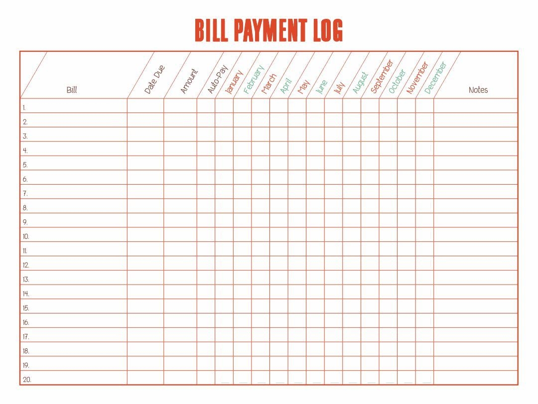 Free Printable Bill Pay Charts