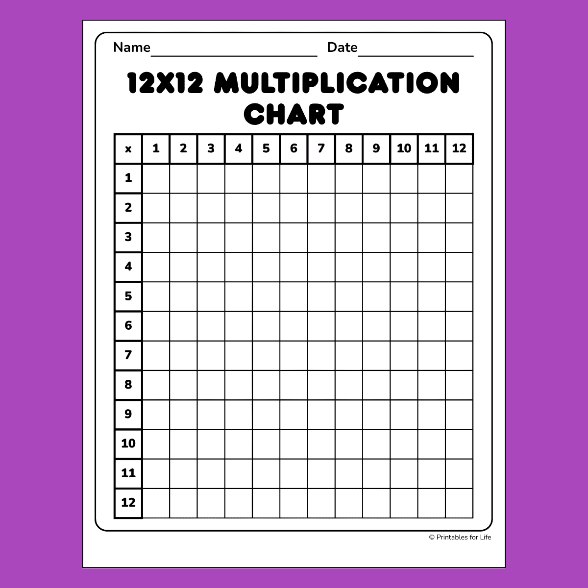 Printable Blank Multiplication Chart Multiplication Table