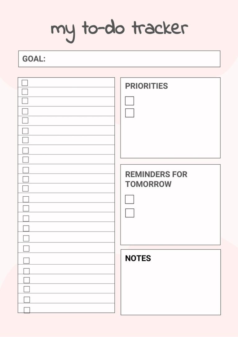 Blank To Do Chart In Illustrator PDF Download Template