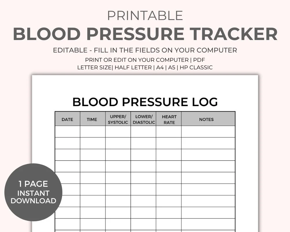 Blood Pressure Printable Recording Chart
