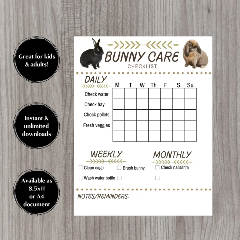 Bunny Rabbit Chore Chart Daily Weekly Chore Chart For Kids Adults Or Petsitter Checklist To Organize Caring For Bunny Digital Printable Etsy