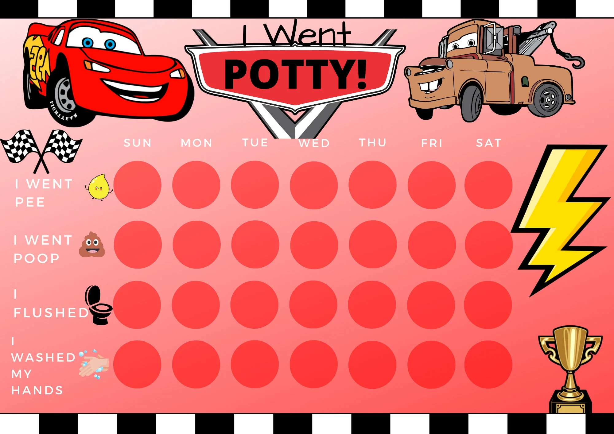Free Printable Cars Potty Chart