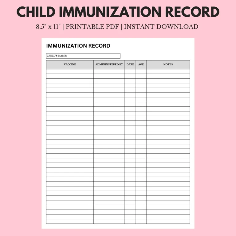 Child Immunization Record 8 5 X 11 Instant Download Printable Etsy