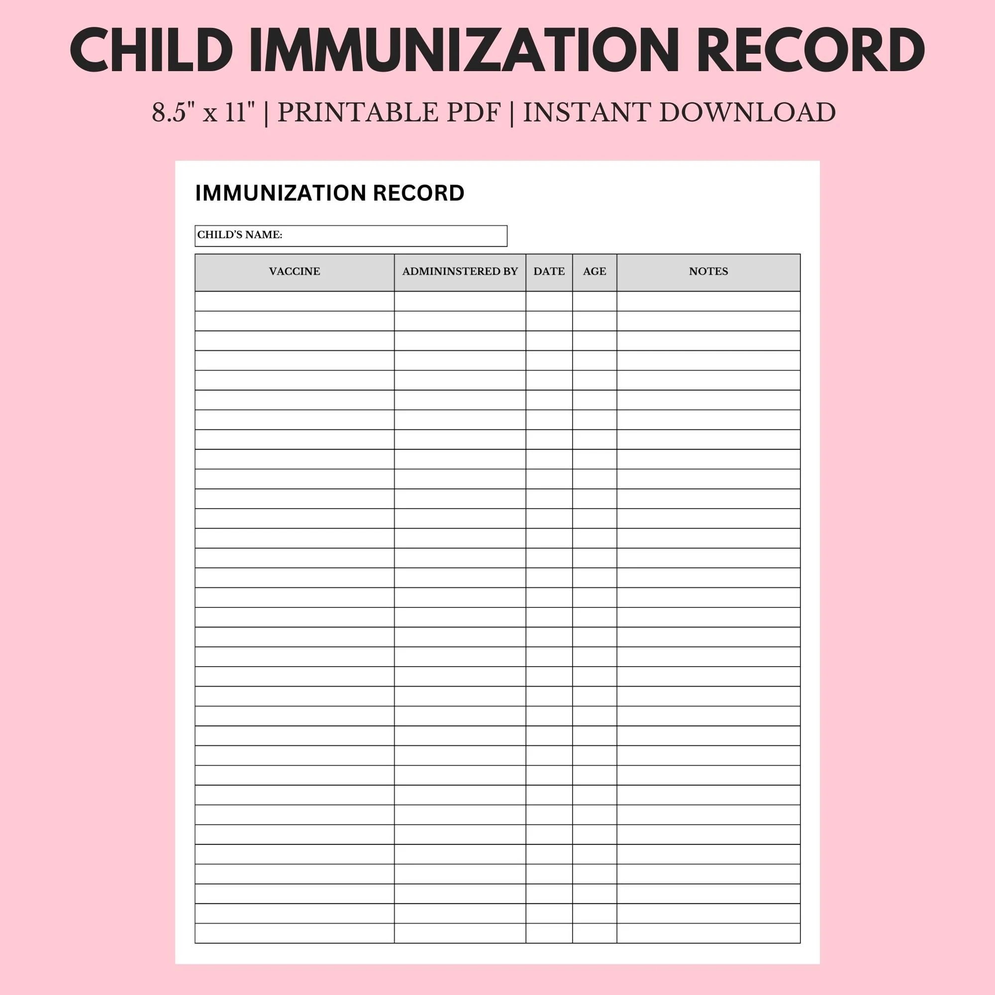 Printable Blank Immunization Chart