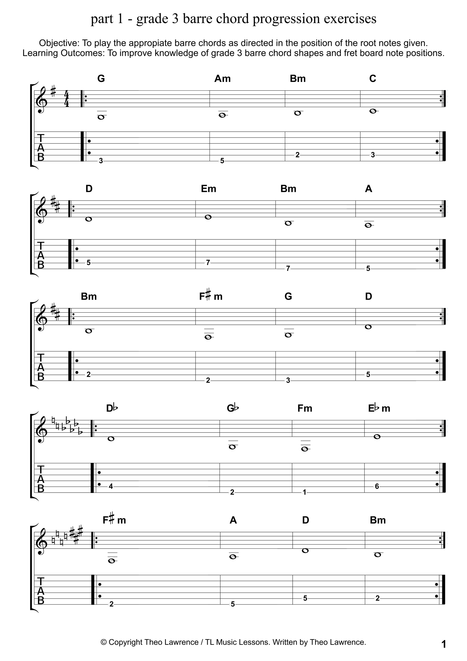 Printable Chord Progression Exercise Chart