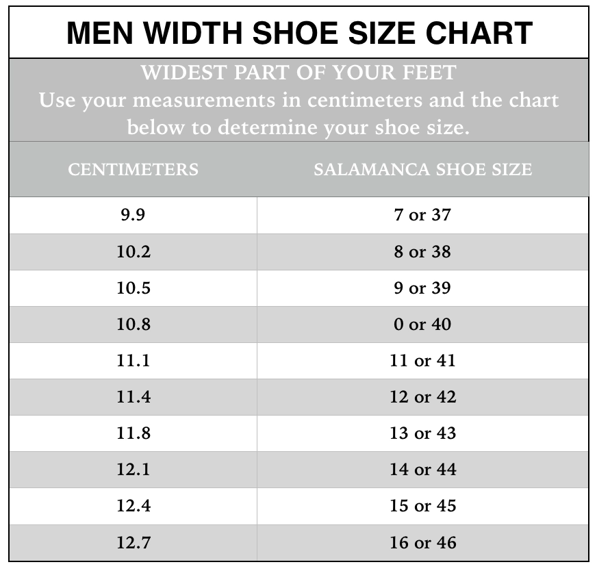Printable Shoe Size Chart Width Mens