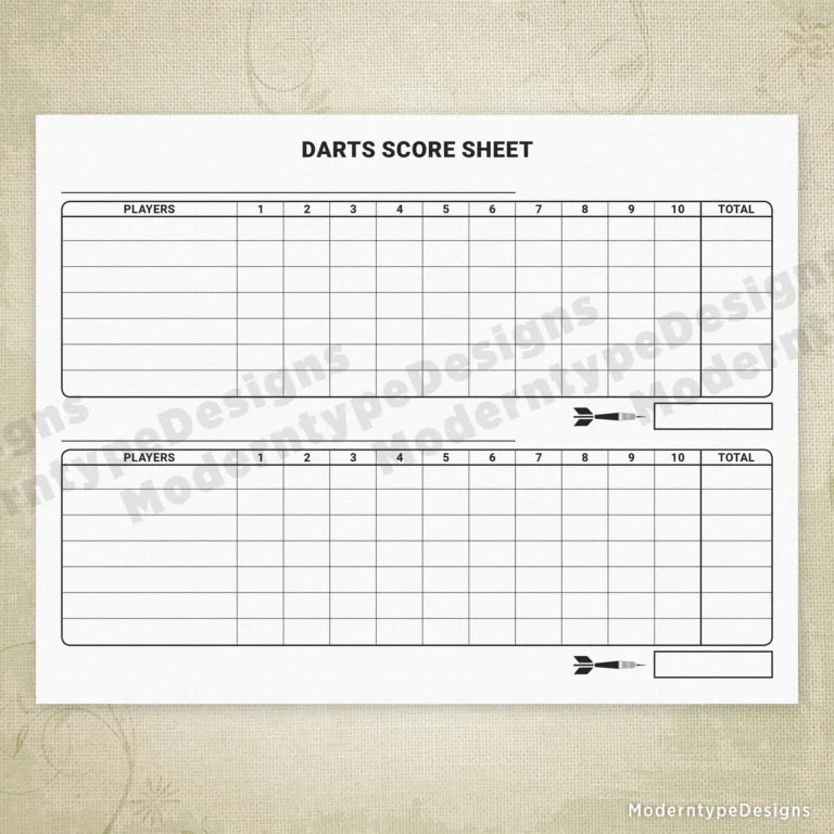 Darts Scoring Sheet Printable 1 Or 2 Games