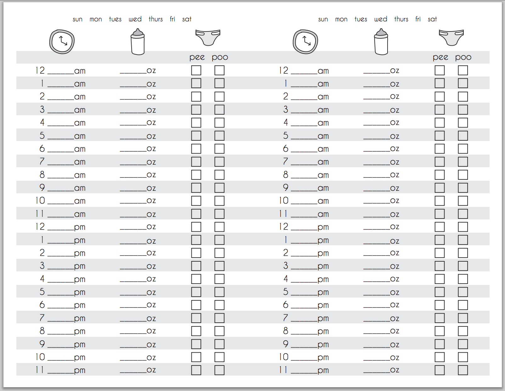 Printable Baby Feeding Chart