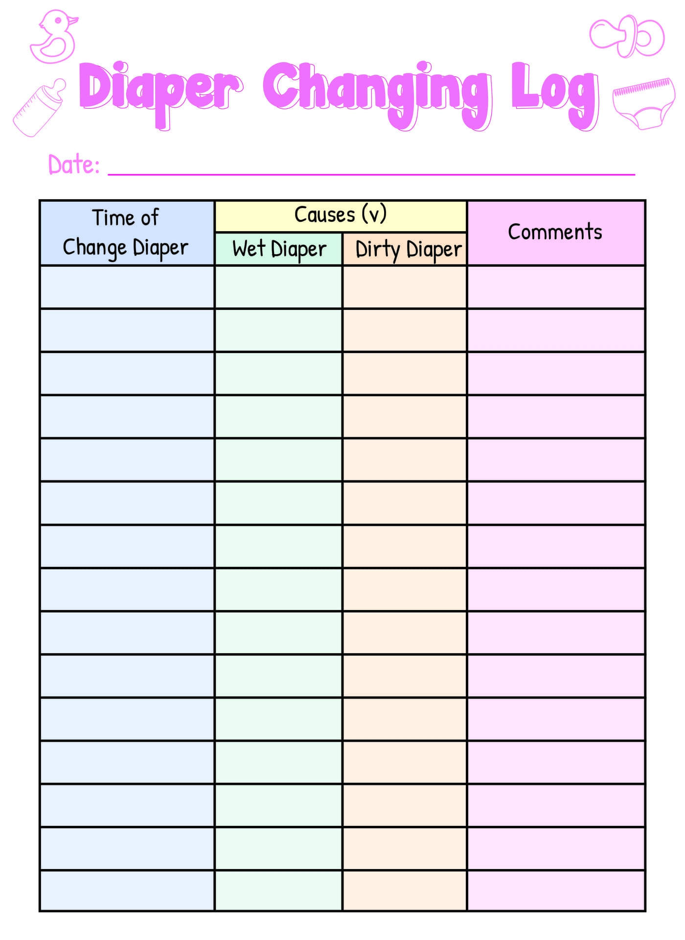 Diaper Chart Printable Sheet Free