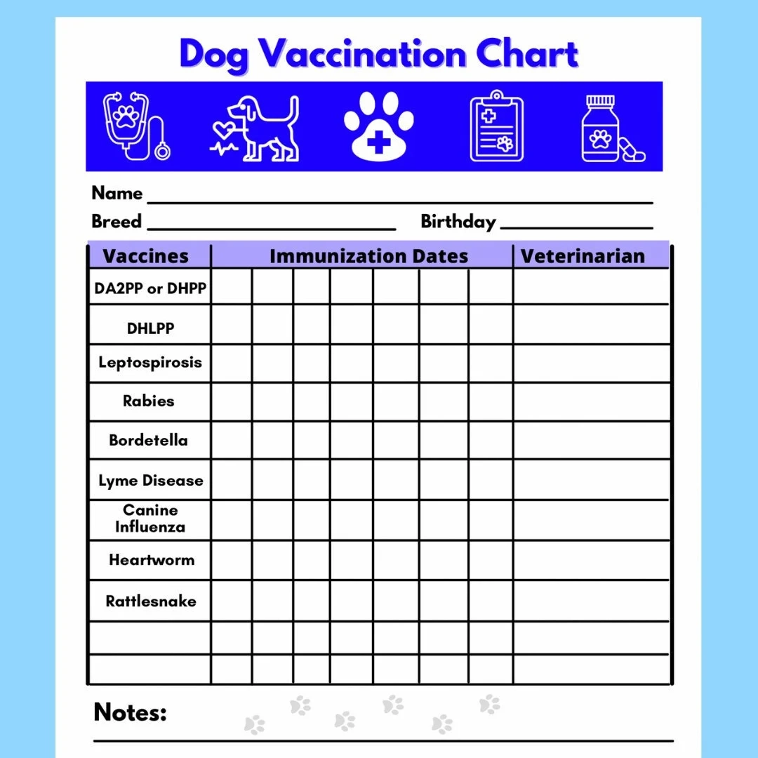 Printable Pet Vaccination Chart