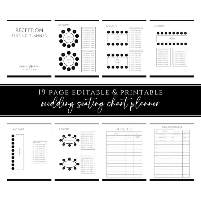 Editable Wedding Seating Chart Planner Canva Template digital Download Etsy