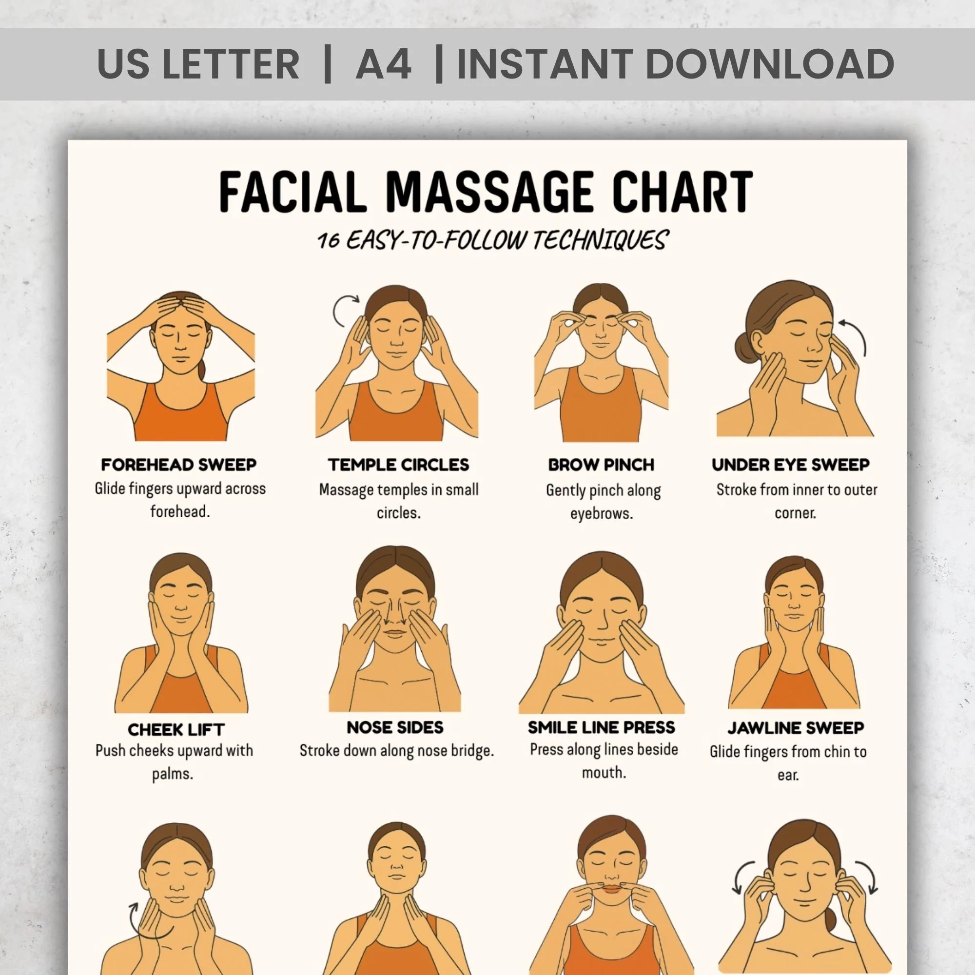 Printable Facial Massage Techniques Chart Printable Facial Massage Techniques Chart