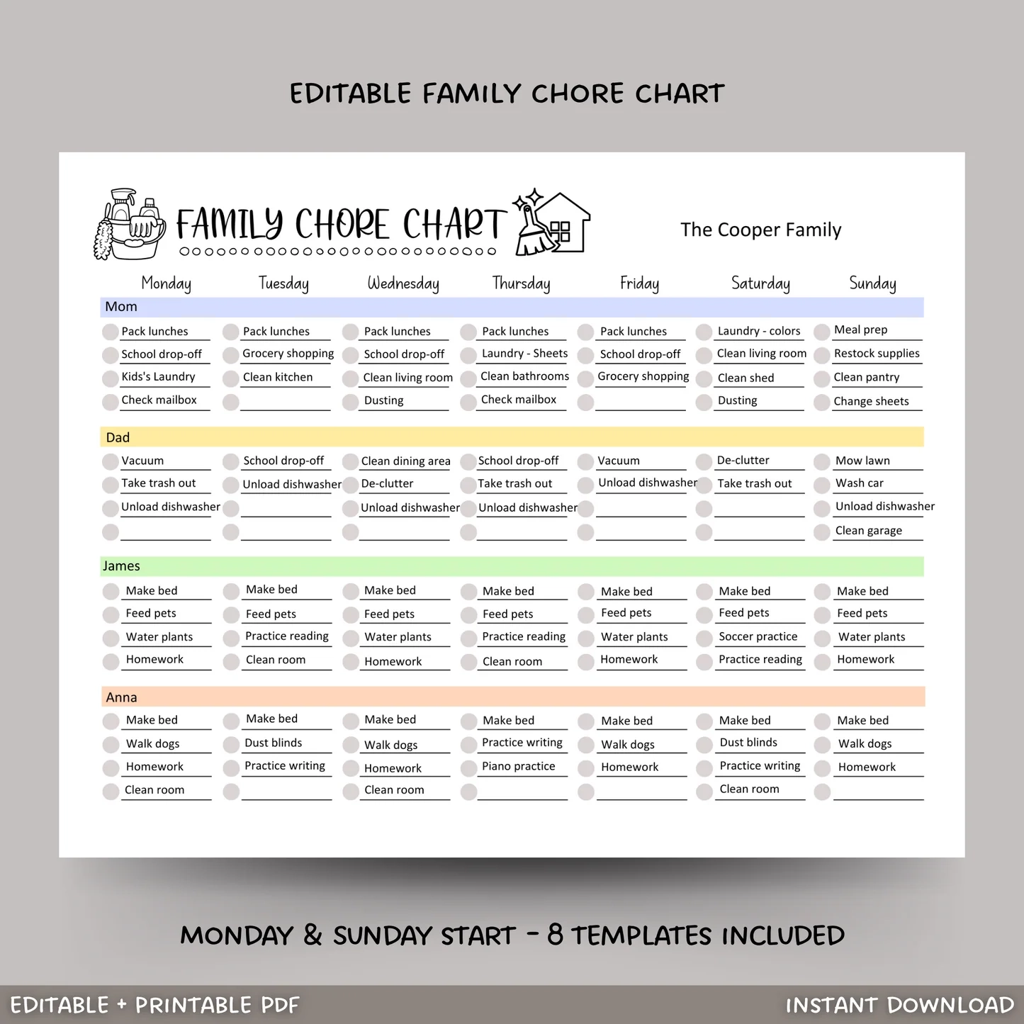 Printable Weekly Family Chore Chart