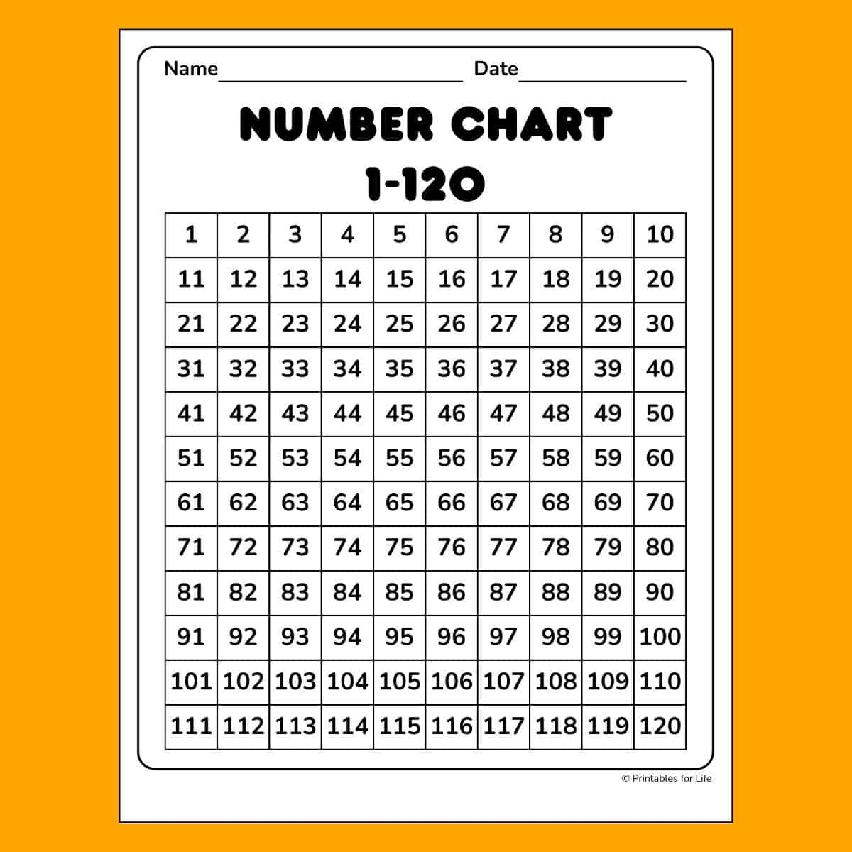 Free Printable Numbers Chart 1-120 Free Printable Numbers Chart 1-120