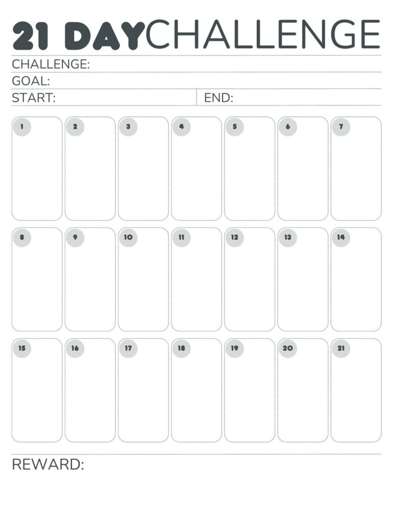 FREE 21 Day Challenge Calendar Printable PDF