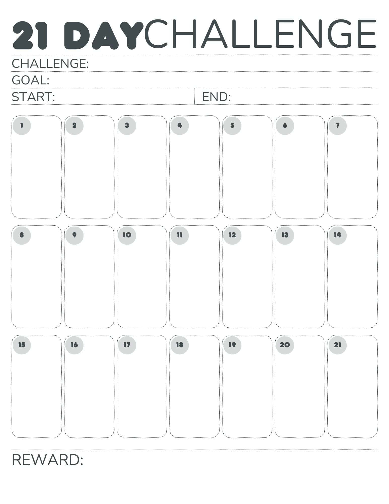 21 Days Challenge Chart Printable