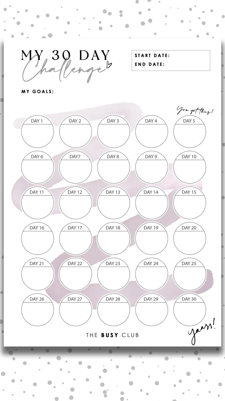 Free 30 Day Challenge Tracker Printable The Busy Club