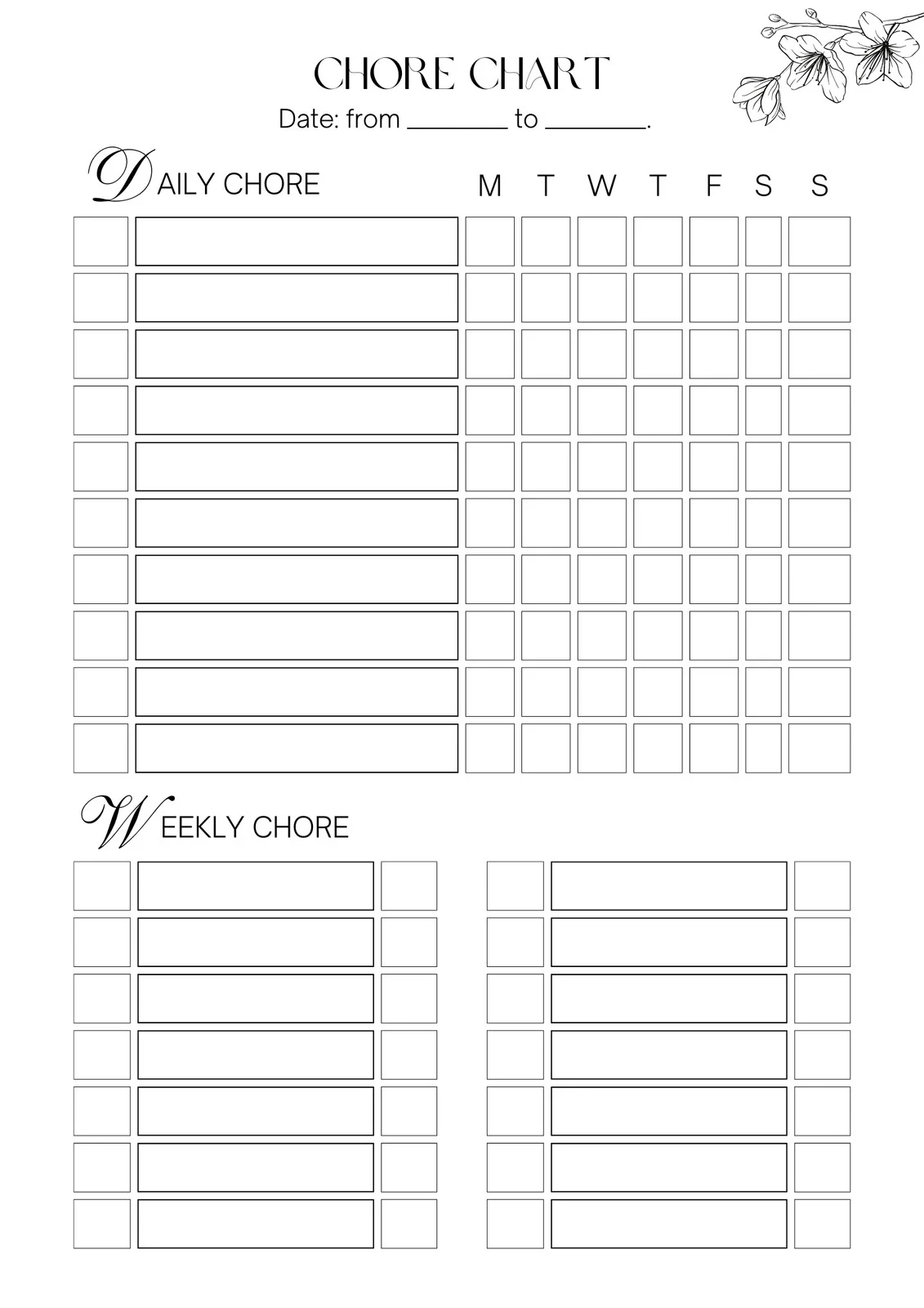 Downloadable Customizable Free Printable Chore Charts
