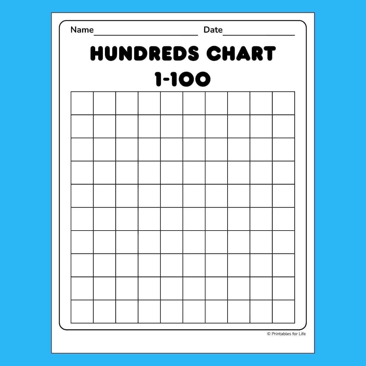 100s Chart Printable Blank