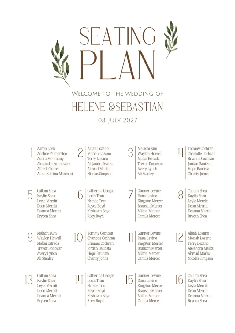 Free Custom Printable Wedding Seating Chart Templates Canva