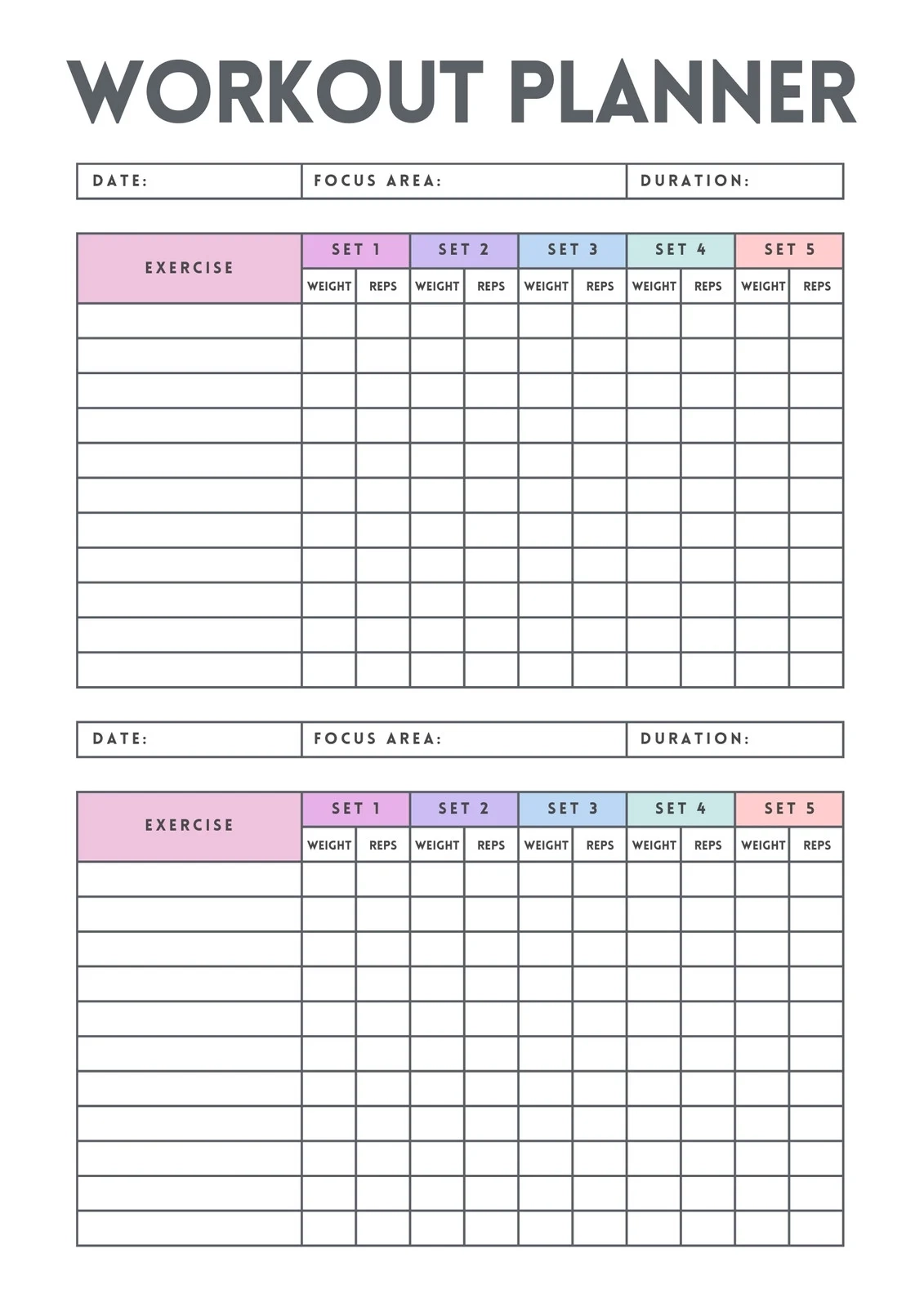 Free Printable Workout Charts Free Printable Workout Charts