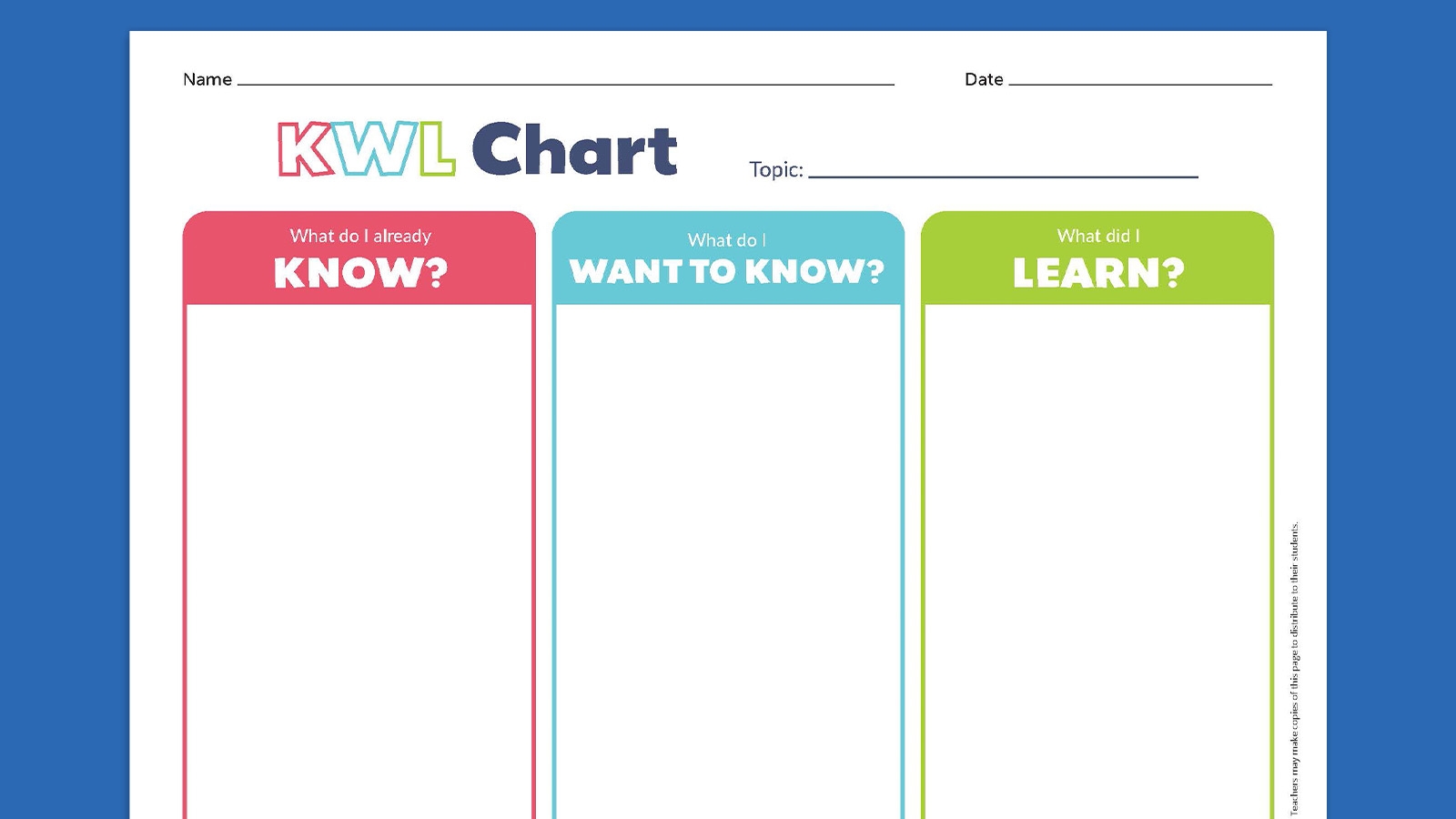 Printable Kwl Chart Free