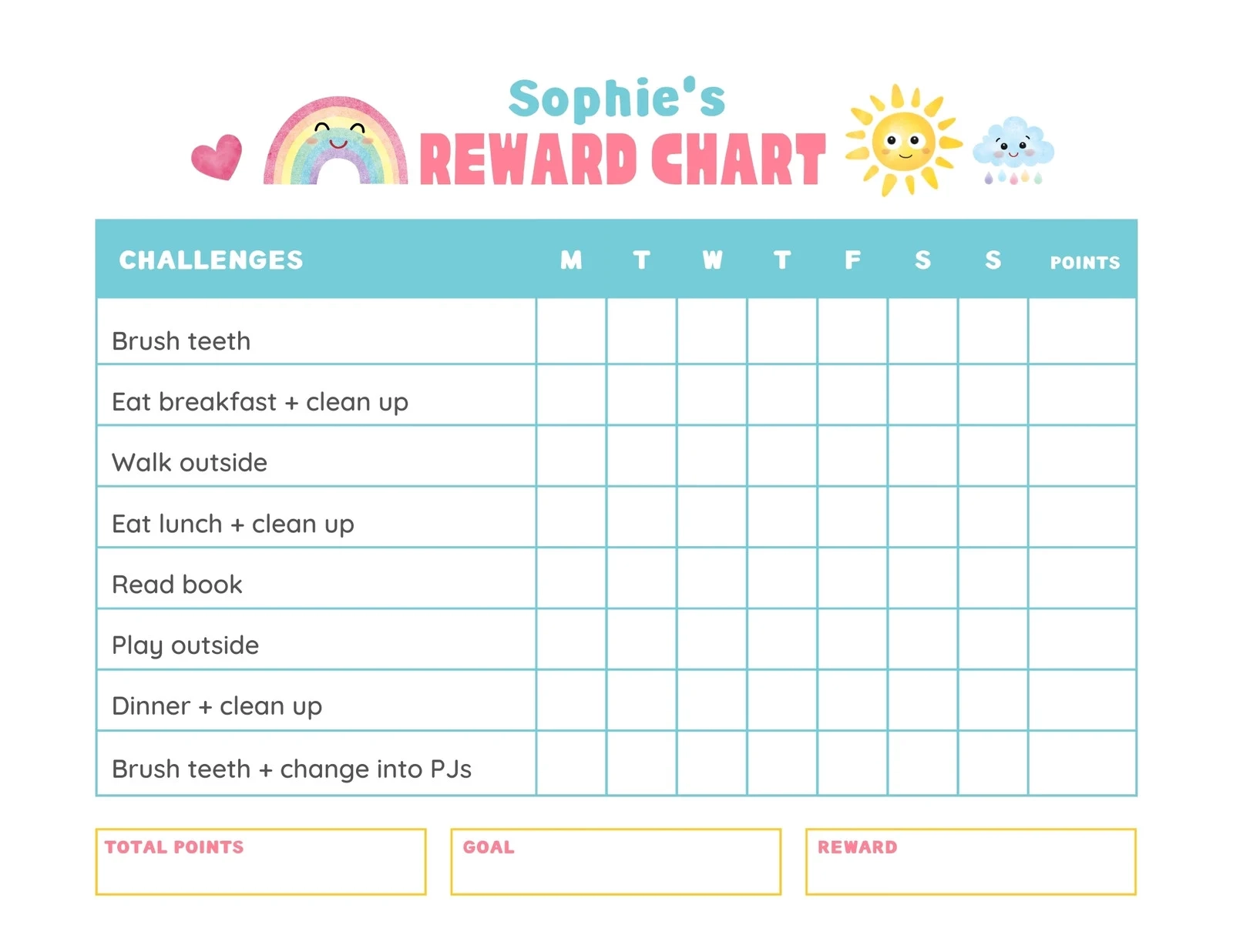 Ready For School Reward Chart Printable