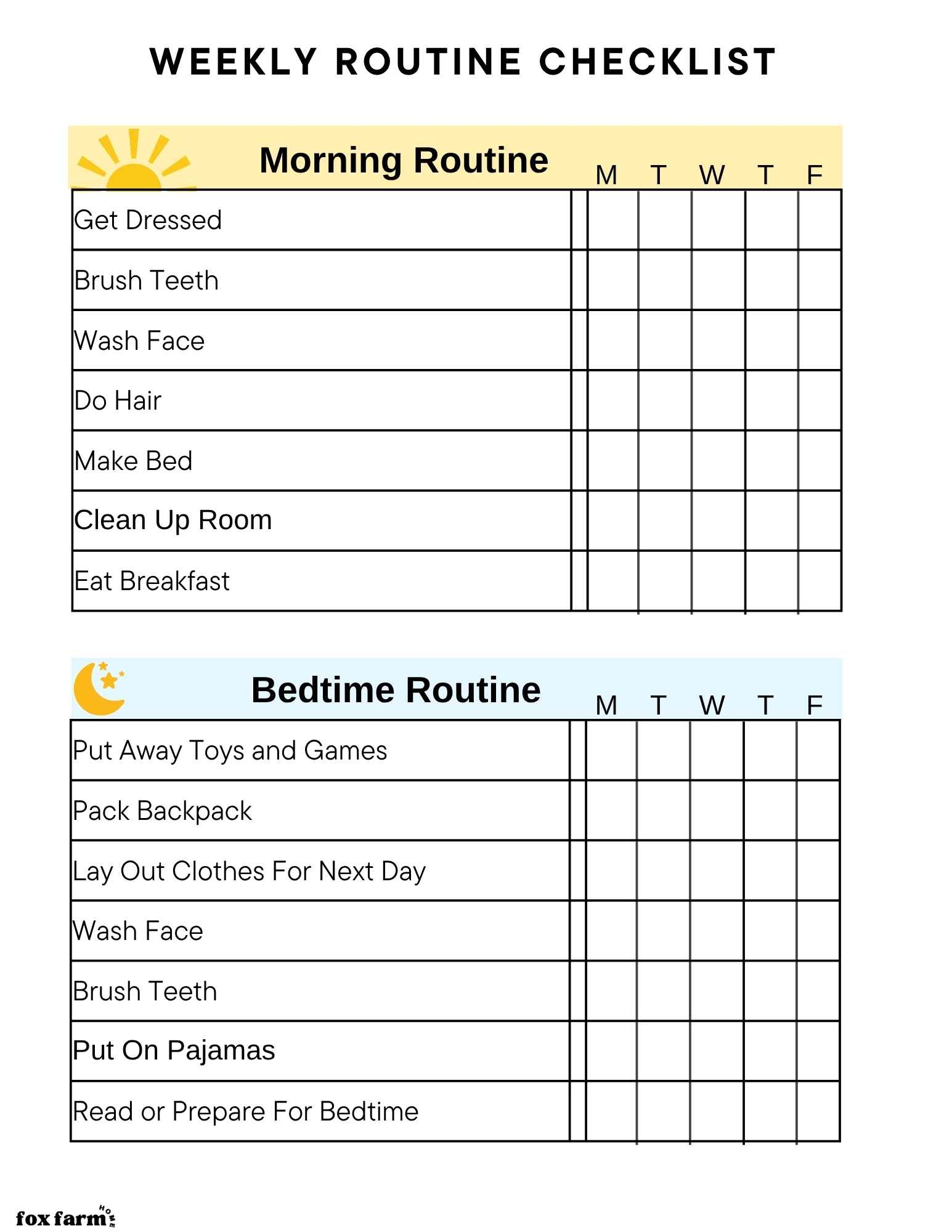 Printable Morning And Evening Routine Charts
