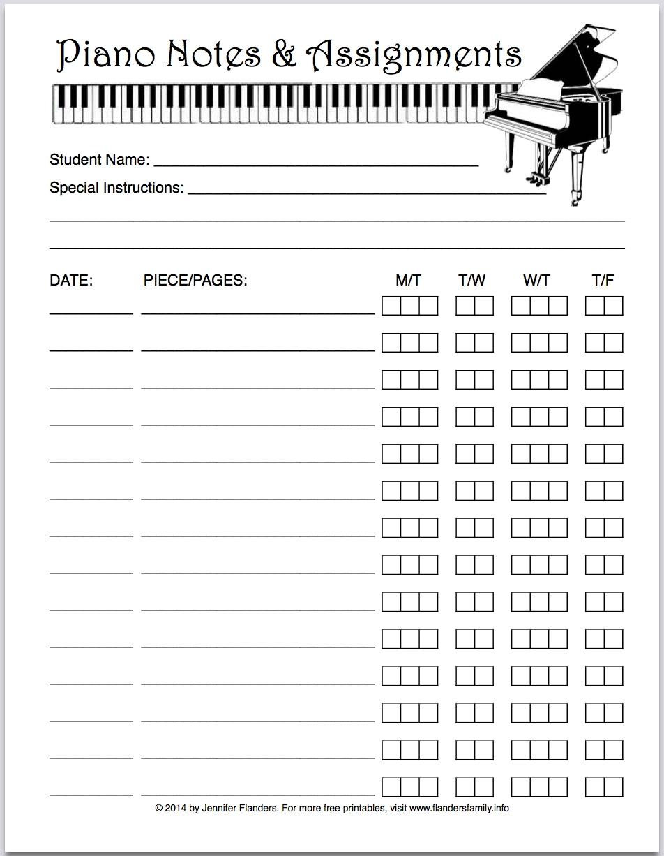 Free Printable Piano Practice Chart