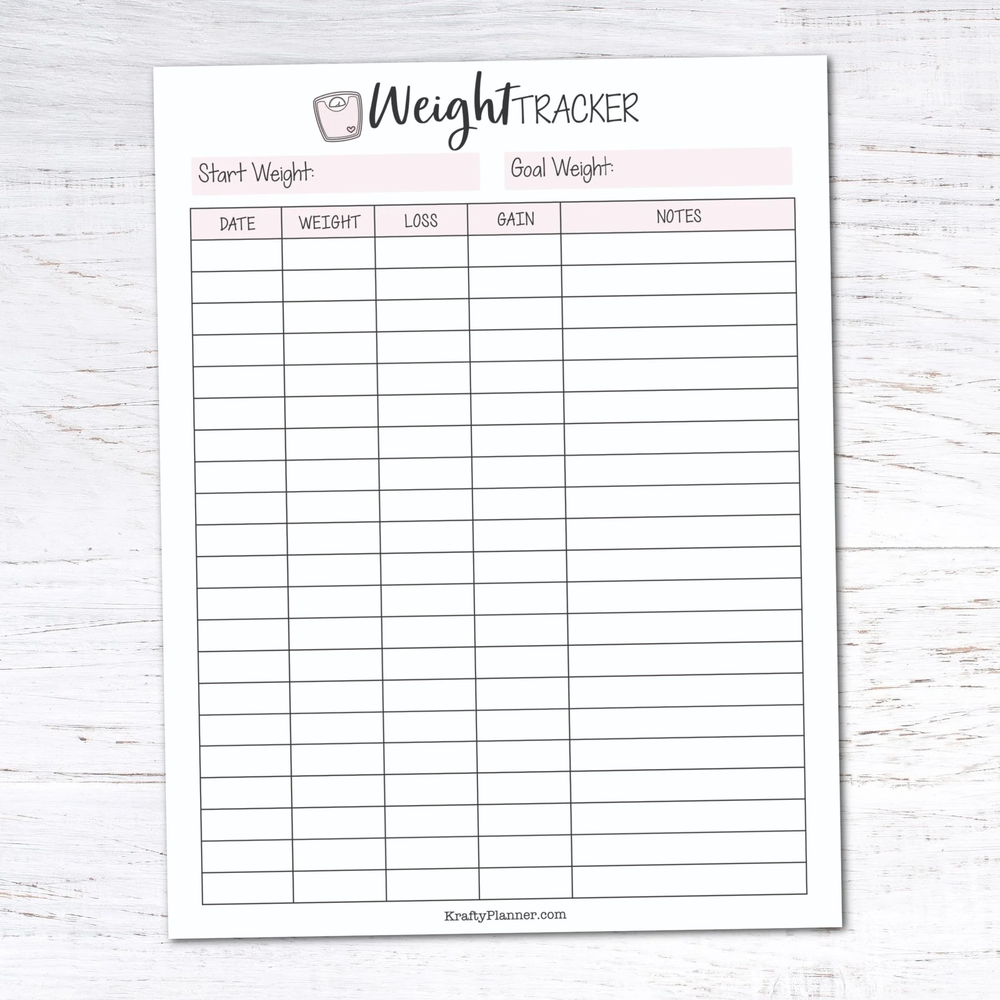 Free Printable Weight Loss Chart