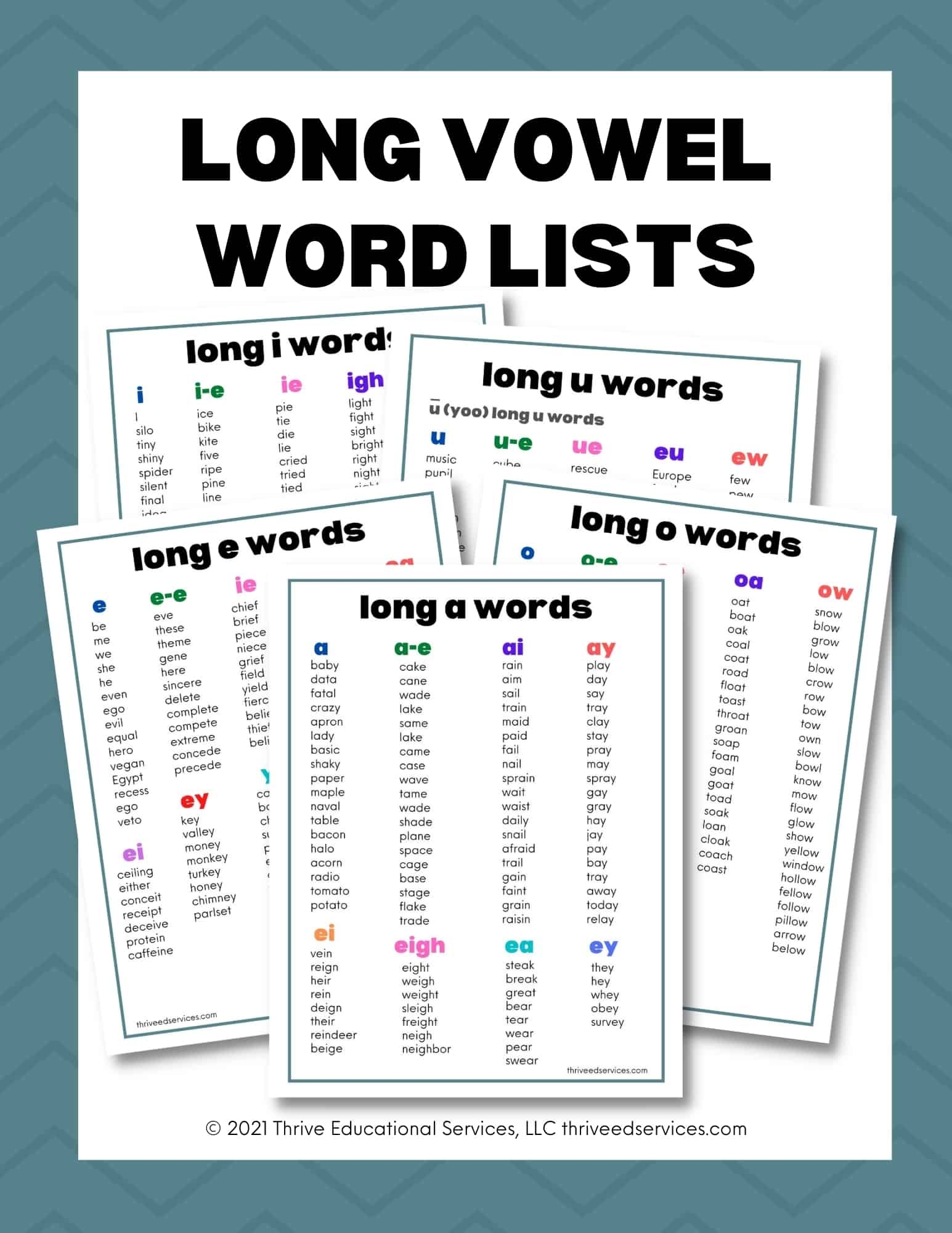 Long Vowel Combinations Printable Chart
