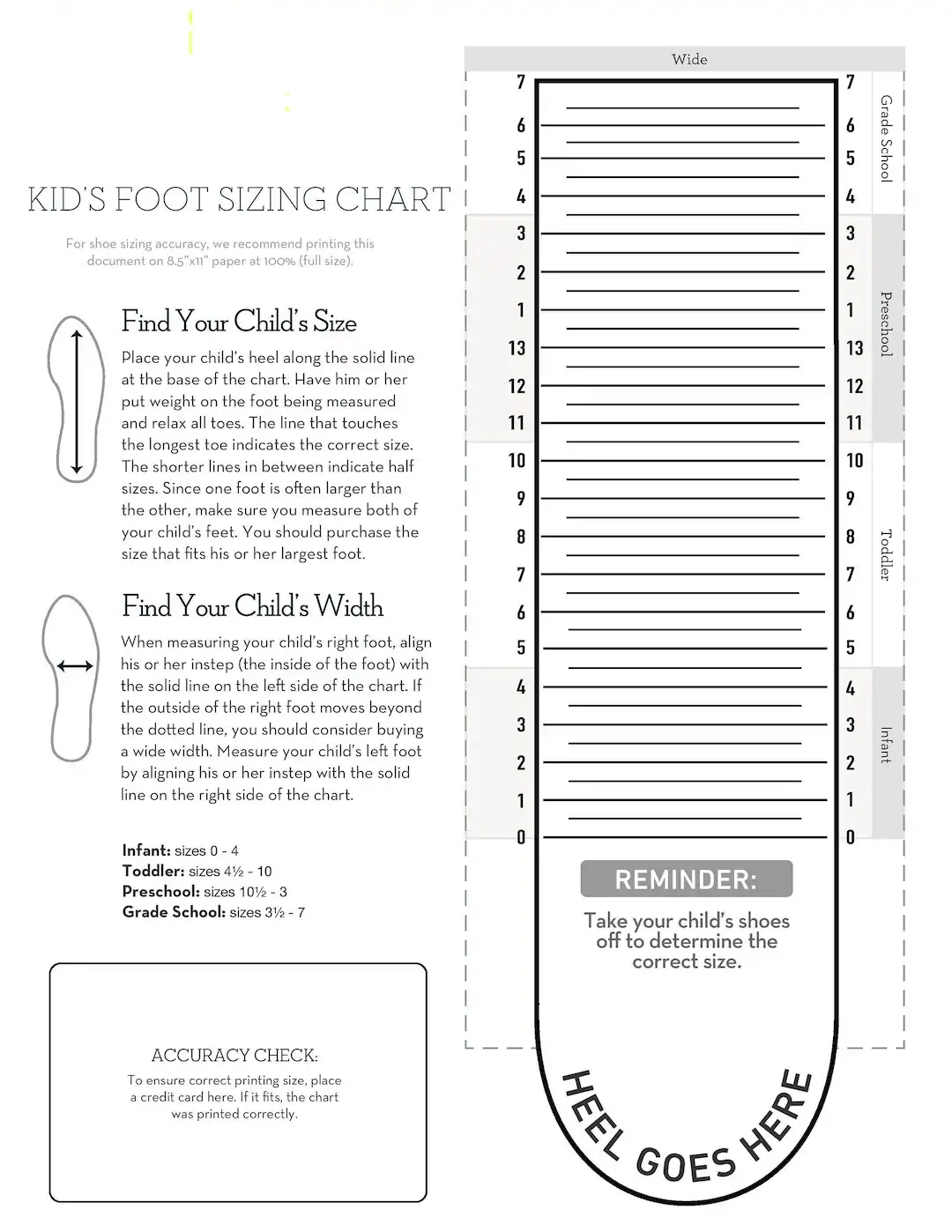 Children's Shoe Sizing Chart Printable