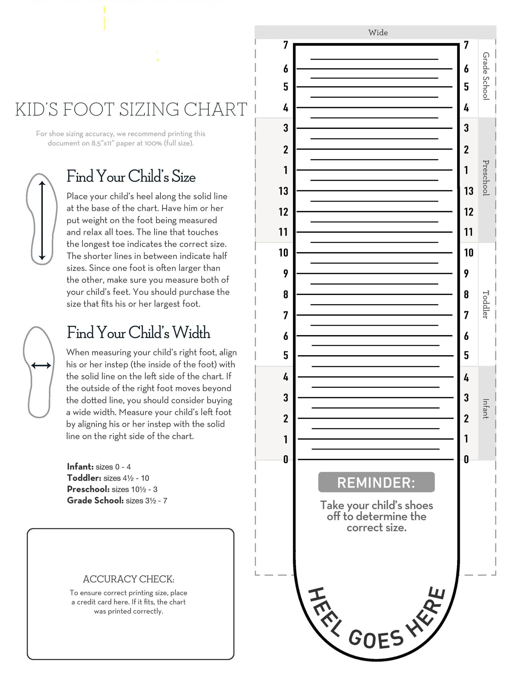 Kids Shoe Size Chart Printable