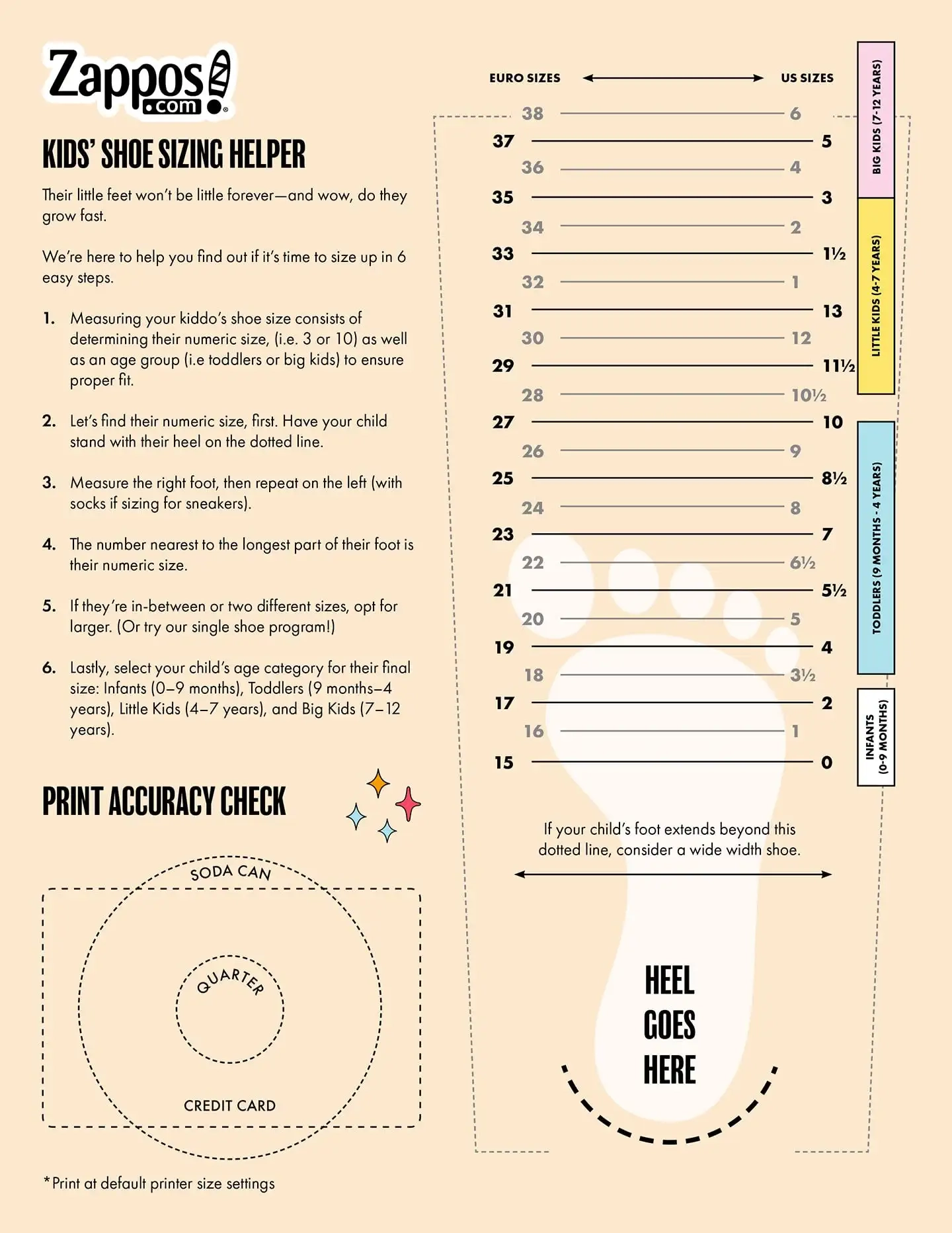 Children's Printable Shoe Sizing Chart