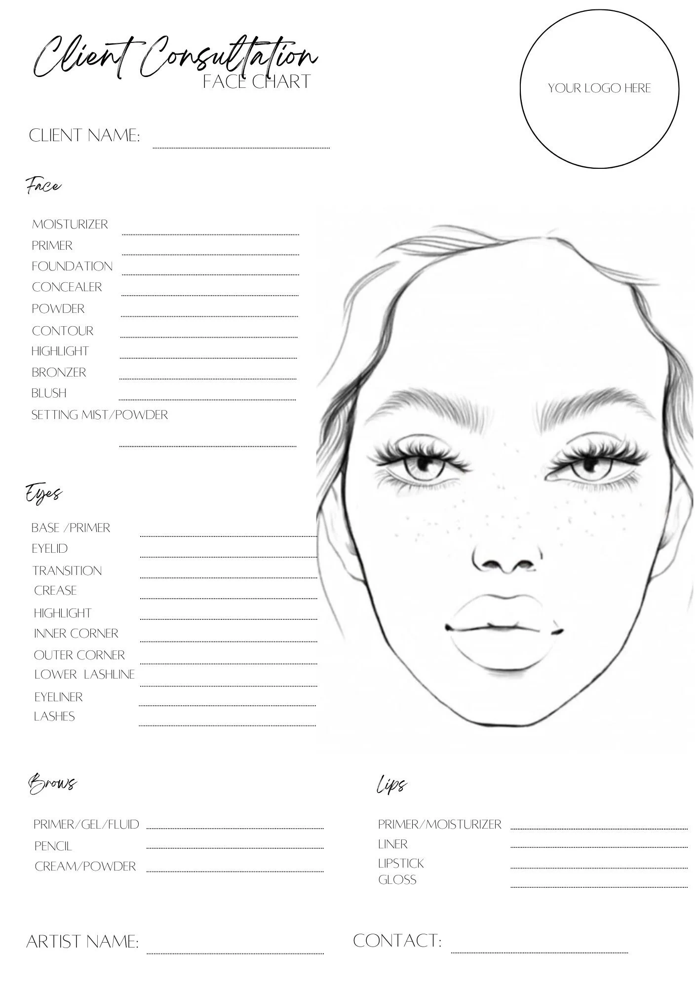 Printable Makeup Face Chart