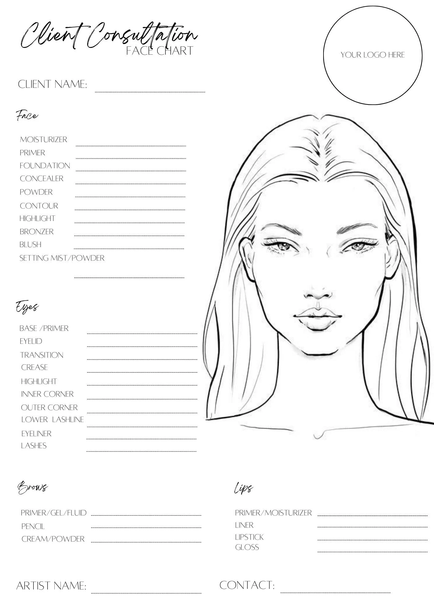 Detailed Makeup Face Chart Printable